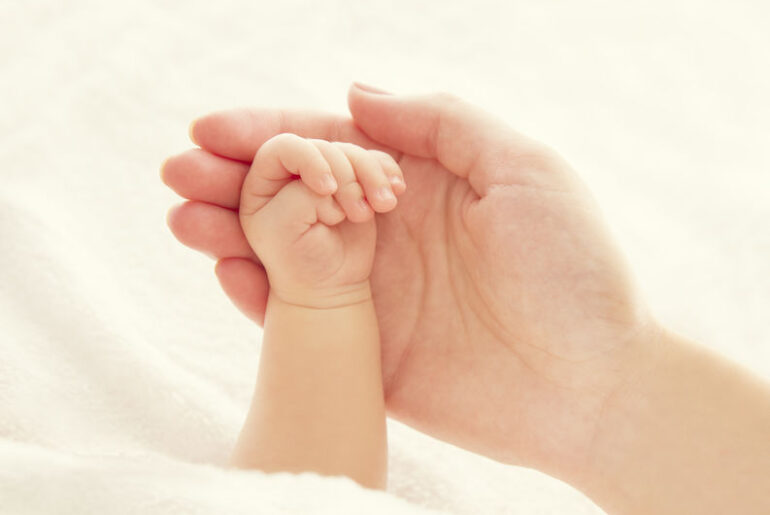 Baby Hand and Mother Hands, Woman Holding Newborn, New Born Kid Help